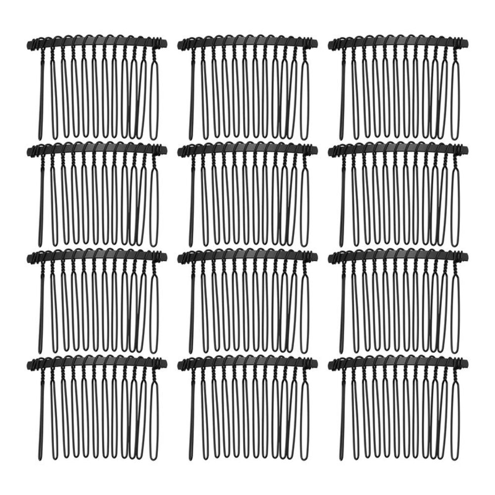 12 Pcs No Slip Hair Side Combs Accessories Metal Black 2"